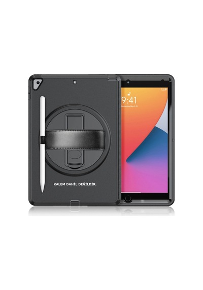 Apple İpad  Uyumlu- 10.2 7.nesil Kılıf Hand Strap Tablet Kılıfı - Siyah Arka Kapak
