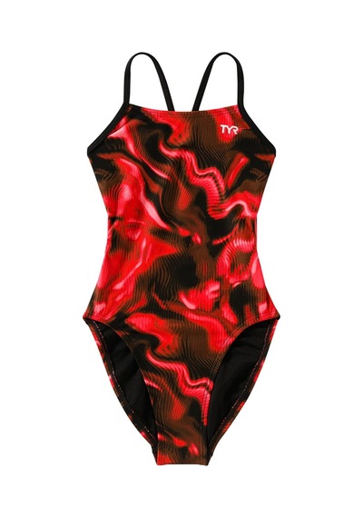 Tyr Durafast Elite Girl's Cutoutfit Swimsuit - Waveform Kırmızı - Siyah