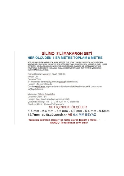 8 Li Set Isıyla Daralan Makaron Kablo Seti 8 Çeşit 1 Er Met