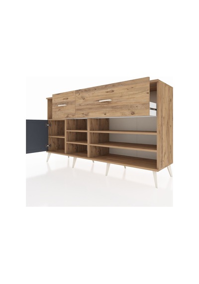 Kronos Konsol 6 Raflı 2 Çekmeceli Tek Kapaklı 176x59x99 Çam-antr Çam-antrasit/çam