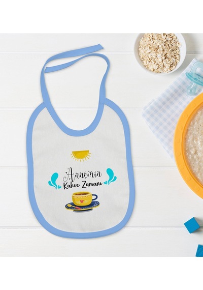 Bk Kids Annemin Kahve Zamanı Tasarımlı Mavi Bebek Mama Önlüğü Mavi