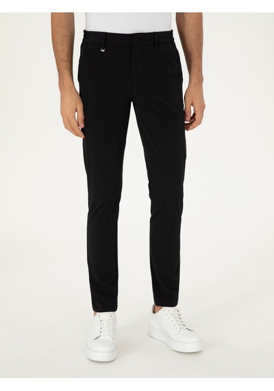 Cacharel Siyah Slim Fit Beli Lastikli Esnek Kanvas Pantolon