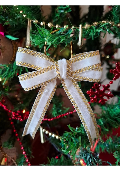 Premium Kadife El Emeği- 5li Yılbaşı Ağaç Süsü Fiyonk Seti -kurdele Fiyonk Noel Ağacı Süs, Hediye