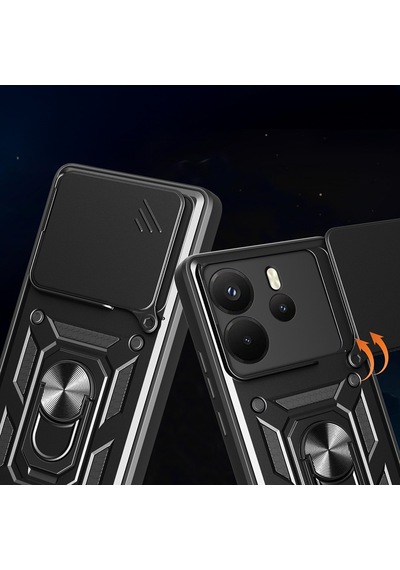 Xiaomi Redmi Note 14 4g Kılıf Sürgülü Kamera Koruyucu Manyetik Standlı Tank Koruma Celikaksesuar Mavi