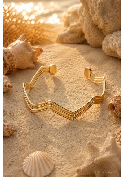 Zigzag Gold Çelik Pazu Bileklik Altın