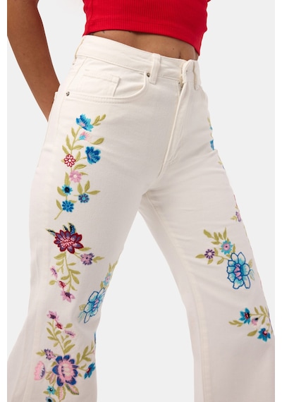 it's basic Kadın Kırık Beyaz 7s6-101 Flare Fit Nakışlı Özel Tasarım Denim Jean
