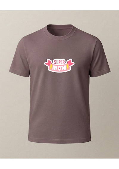 Super Mom Baskılı T-shirt Kahverengi