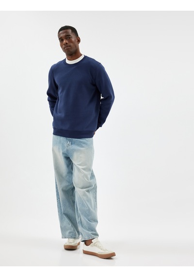 Koton Bisiklet Yaka Sweatshirt Uzun Kollu Şardonlu Lacivert 5wam70056mk Lacivert