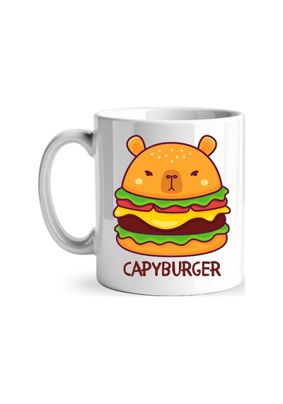 Capyburger Tasarım Kupa Model 230 Sevimli Kapibara Burger Baskılı Seramik Kahve Kupası Çok Renkli