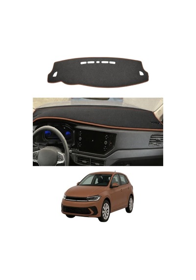 Volkswagen - Polo 2022+ Uyumlu Torpido Koruma Kılıfı - Kahverengi Şeritli