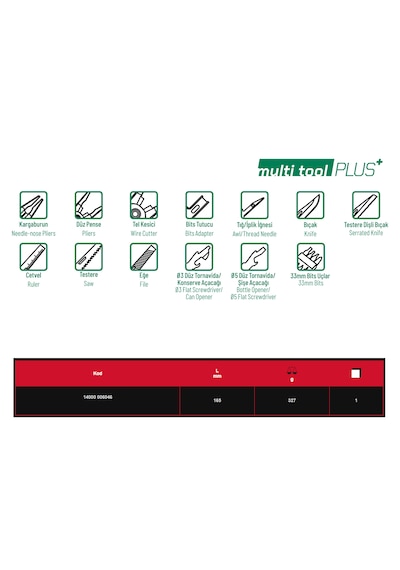 İzeltaş Elta Multi Tool Plus 13 Fonsiyonlu Katlanır Çok Amaçlı Pense El Aleti Paslanmaz Çelik 165 Mm Diğer