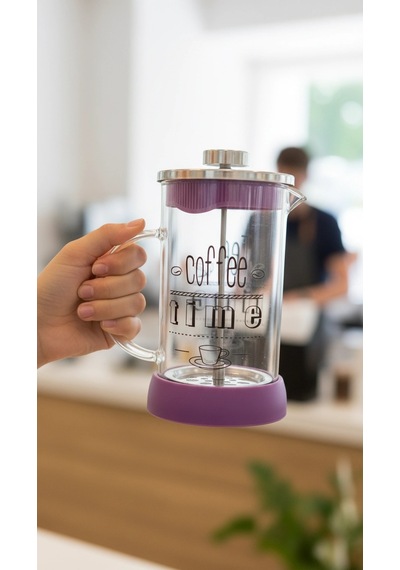 French Press - Filtre Kahve Ve Bitki Çayı Demliği 600 Ml Mor Çok Renkli
