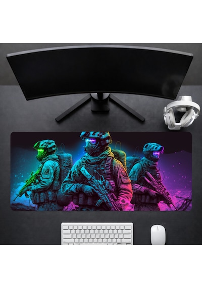90x40 Cm Desenli Oyuncu Gaming Mouse Pad Kaymaz Kauçuk Taban Fare Altlığı Xxl Neonstrike Serisi 01