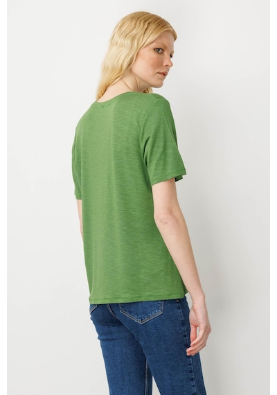 Kadın Sıfır Yaka Flamlı Kumaş Penye Tshirt A.yeşil Yeşil