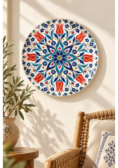 Dekoratif Duvar Tabağı Neo-iznik Maksimalizm Dekorlu Seramik Tabak Gri