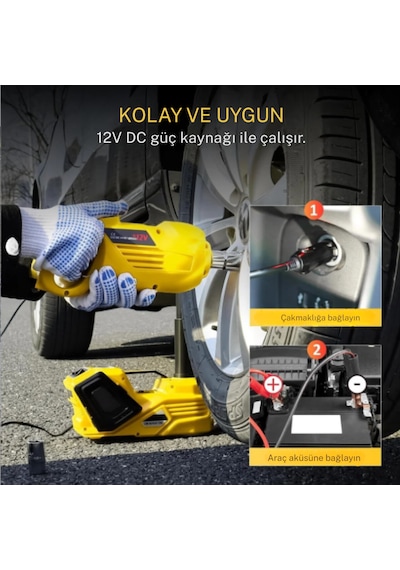Elektrikli Hidrolik Kriko Hava Pompası Bijon Anahtarı Bijon Anahtarı Led Işık 4'ü 1 Arada Acil Durum Araç Tamir Seti