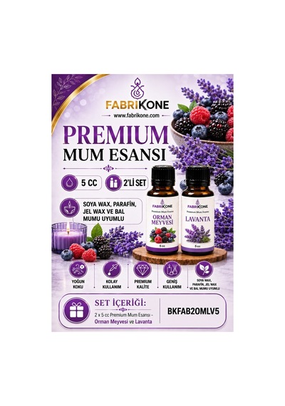Premium Mum Esansı 5 Cc 2'li Set - Orman Meyvesi, Lavanta - Soya Wax, Parafin, Jel Wax Ve Bal Mumu Uyumlu Bkfab2omlv5 Karışık