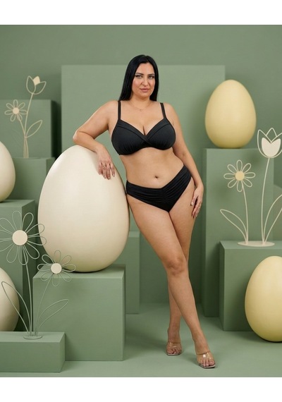 Büyük Beden Kaplı Toparlayıcısiyah Bikini Takım Siyah
