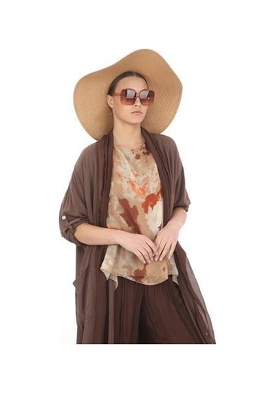 Itayan Ipek Detaylı Oversize Kaftan- Pantolon Takım Açık Kahve Kahverengi
