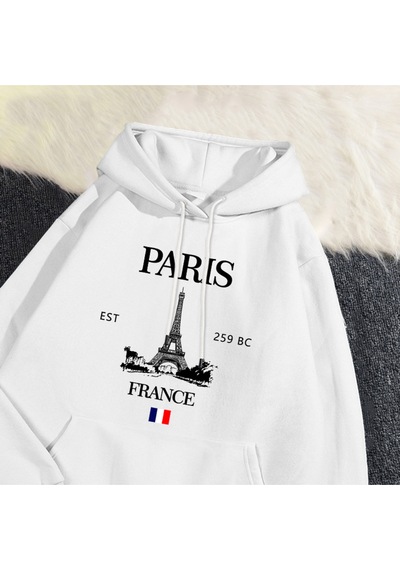 Startmore Startmoremoda Hoodies Paris Fransa Eyfel Kulesi Baskı Kazak Cep Yumuşak Sıcak Nefes Kazak Sonbah Beyaz