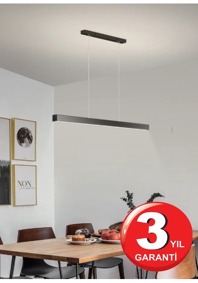 Linear 150cm Siyah Kasa Ledli Sarkıt Modern Led Avize, Salon, Mutfak, Masa Üstü Avize Aydınlatma Beyaz