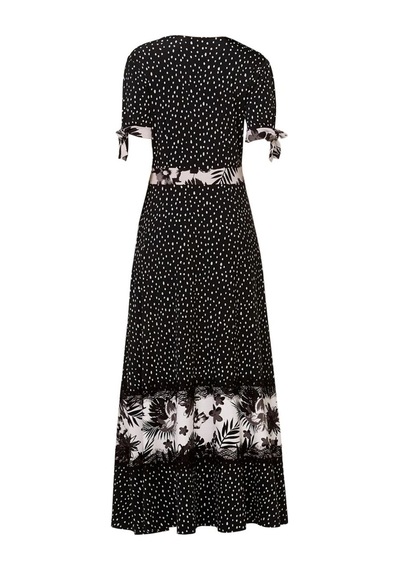 Bulalgiy Kadın Siyah Maxi Dantelli Çiçek Baskılı Elbise - Bga306296-siyah Siyah