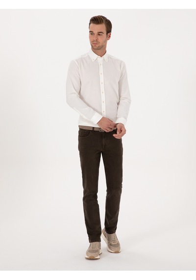 Cacharel Beyaz Slim Fit %100 Pamuk Yakası Düğmeli Flanel Gömlek