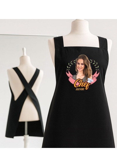 Bk Gift Kişiye Özel Fotoğraflı Çapraz Askılı Siyah Mutfak Önlüğü - 1, Aşçı Önlüğü, Şef Önlüğü, Anneye  Kobitmeyencom35896 Bk Gift Renkli