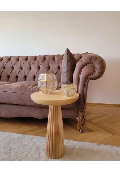 Wood Wooden Tekli Ahşap Fitilli Mantar Yan Sehpa Modern Natural Renk Ahşap
