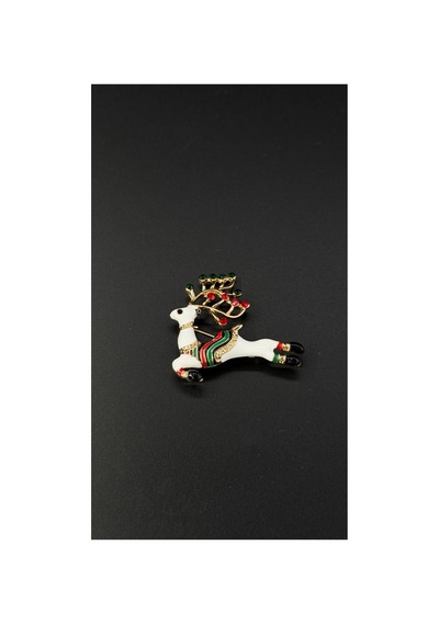 Canlı Mineli Noel Rengeyiği Broş - Kırmızı, Yeşil Ve Beyaz Diğer
