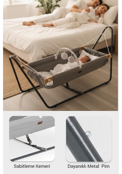 Wellgro Cozy Nest Hamak Beşik Gri, Anne Yanı Bebek Hamağı
