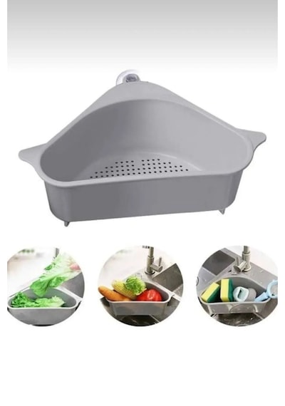 Rotanev Lavabo İçi Üçgen Filtre Sepeti Sebze Meyve Mutfak Süzgeci Çay Süzgeci Vantuzlu Lavabo Süzgeç