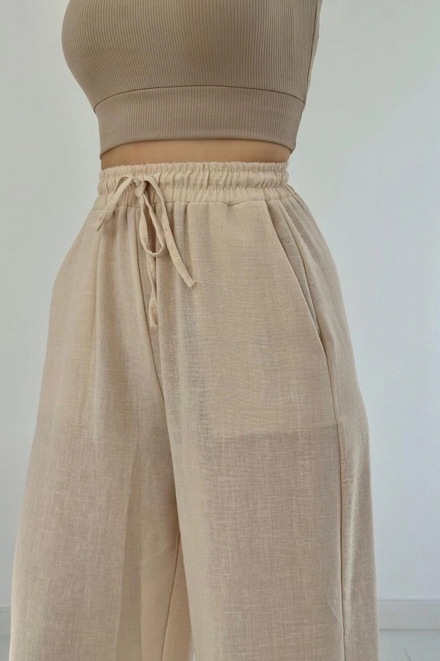 Pusula Sepeti Bej Keten Pantolon Bej