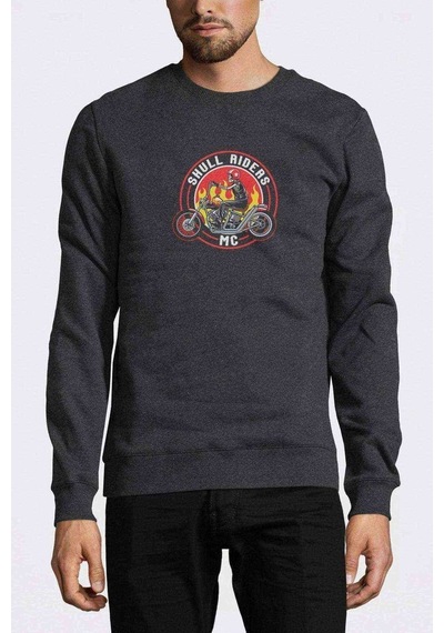 Skull With Chopper Motorcycles Royalty Skull Baskılı Erkek Sweat (528795572)