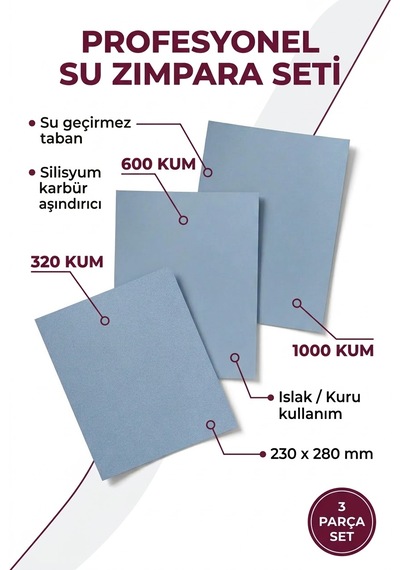 Starcke Su Zımparası Seti 320-600-1000 Kum 230x280 Mm 3 Parça Islak Kuru Tabaka