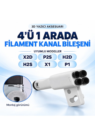 Bambu Lab X2d/p2s/h2d/h2s/x1/p1 Ams Filament Hub Ptfe Adaptör 4in1 Beyaz