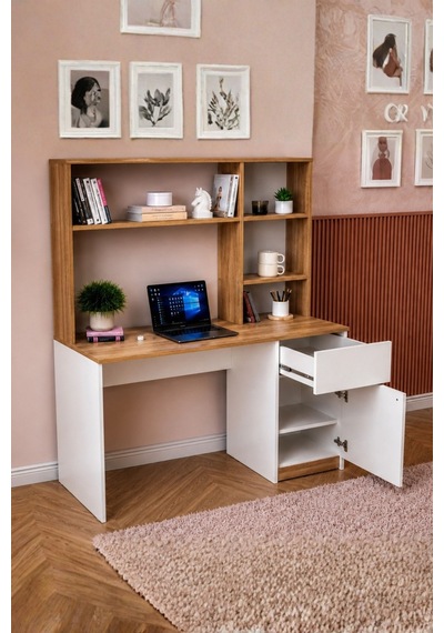 Rudu Asel Çalışma Bilgisayar Masası 104x51x150 Cm Raflı 1 Çekmeceli 1 Kapaklı Beyaz Rudu Asel Çalışma Bilgisayar Masası 104x51x150 Cm Raflı 1 Çekmeceli 1 Kapaklı Beyaz