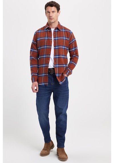 Tudors Erkek Slim Fit Dar Kesim Kareli Kışlık Oduncu Gömlek-42361 Kiremit
