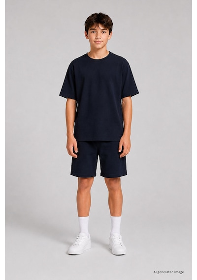 TOMMYLIFE Lacivert Oversize Fit Basic Erkek Çocuk Şort Takım - 11335