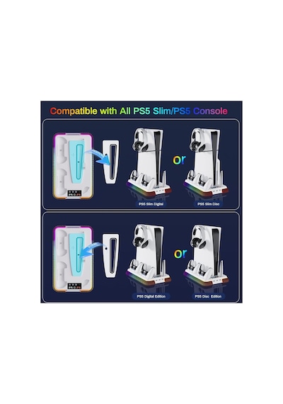 Ps5 Soğutma Standı İstasyonu Ps5 Pro/slim Rgb Ve Turbo Fan Playstation 5 Çift Şarj Aksesuar Kiti
