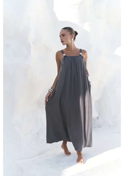 Mai Collection Mai Studios Co. Kasteli Boncuk Detay Antrasit Elbise Antrasit