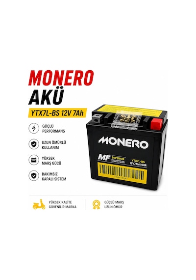 Honda Spacy Aküsü Ytx7l-bs 12v 7ah Bakımsız Mf Akü Monero