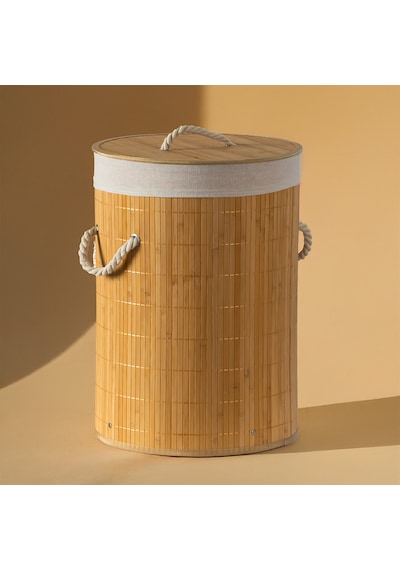 Porsima Pbt-052 Kapaklı Kirli Çamaşır Sepeti Yuvarlak - Bambu Kirli Çamaşır Sepeti Bambu