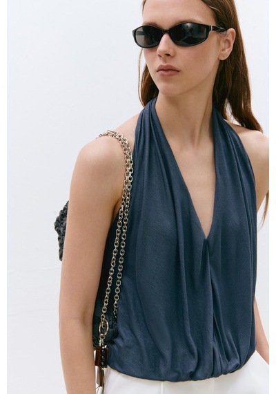 Suud Collection Mavi Nina Dökümlü Halter Top