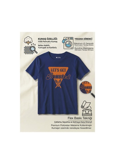 North Whiskers "let's Get Roasted" Marshmallow Baskılı %100 Pamuklu Lacivert Kamp Tişörtü Lacivert - 875671804 Lacivert - 875671804 Lacivert