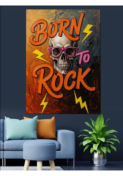 Ahşap Tablo "born To Rock" Kurukafa Posteri