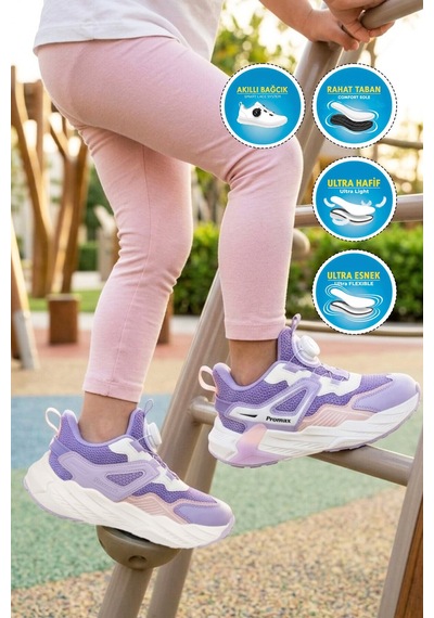 Promax Lila-beyaz Misina Bağcıklı Kız Çocuk Spor Ayakkabı 2099 F Lila - Beyaz