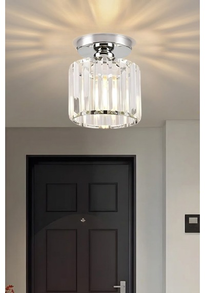 Glowix Kristal Taşlı Plofonyer Tekli Avize - Modern Tekli Kristal Taşlı Avize Krom