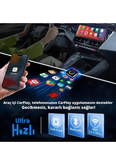 Yeni Nesil Araç Carplay Ve Android Auto Aı Box 4gb+64gb Android 14 Youtube & Netflix 10"