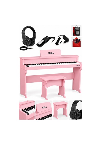 Midex CP-610PK Çocuk Piyanosu 8-14 Yaş 61 Tuşlu Bluetooth'lu Tuş Hassasiyetli Pembe